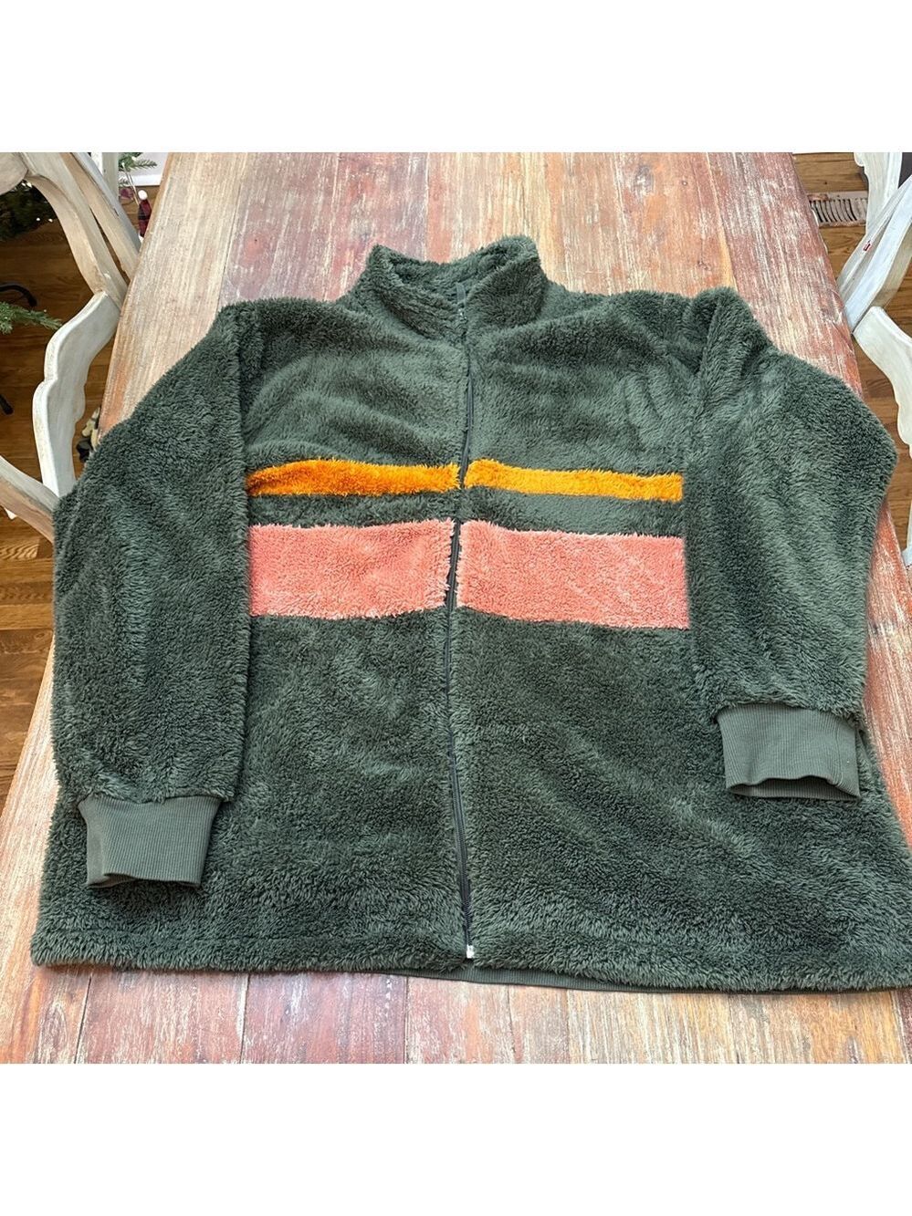 Evy's Tree Hadley Green Striped Plush Jacket 2X